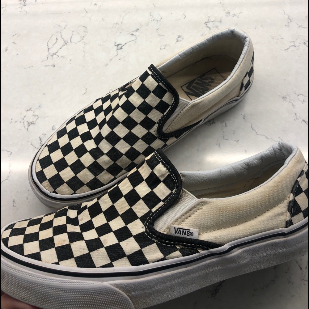 white and black checkered vans